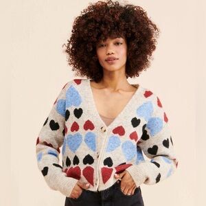 Anthropologie Free the Roses Heart Print Cardigan